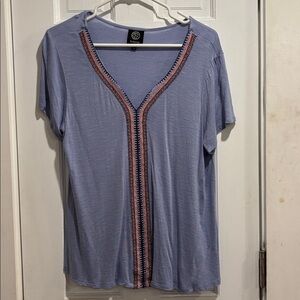 Bobeau Light Blue Top with Pink Accents